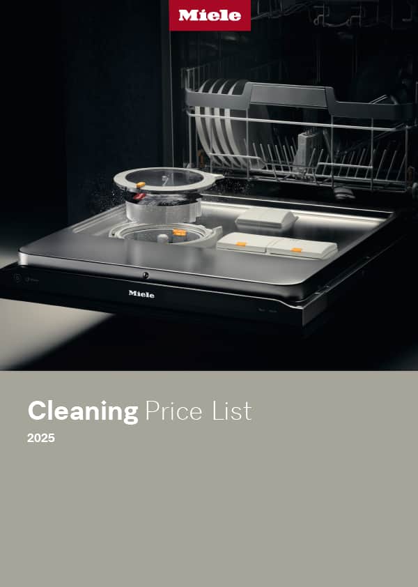 Miele Cleaning Price Book Cover with picture of dishwasher and Miele logo